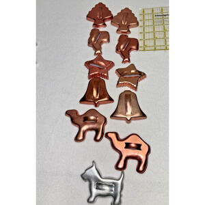 Vtg Copper Tone Metal Cookie Cutters Christmas Scottie Dog Camels Lot of 11